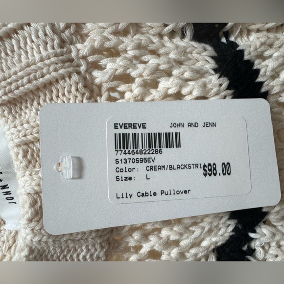 Evereve John + Jenn Cream and Black Stripe Sweater with Open Weave - Picture 6 of 6